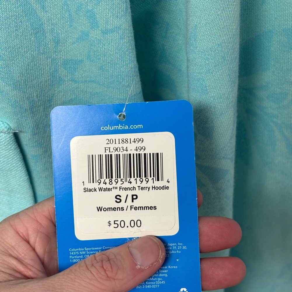 NWT Columbia Women’s S PFG Slack Water French Terry Hoodie in Aqua Foliage - Picture 4 of 12